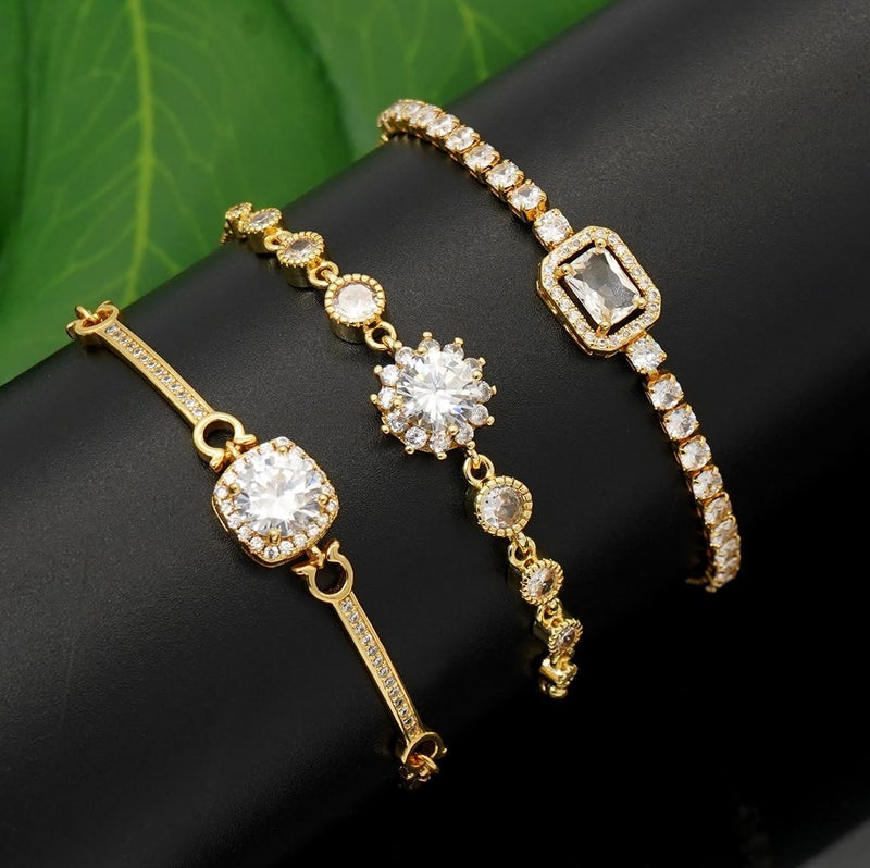 Wovanoo Tennis Bracelet for Women Cubic Zirconia Bracelets Adjustable Slider Bracelets - Image 5